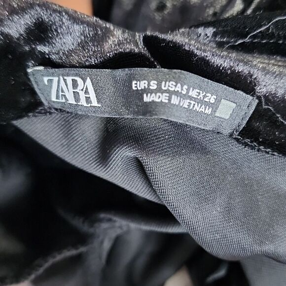 Zara Black Crushed Velvet Mini Dress Twist Front Low Back Strappy S - Picture 5 of 5